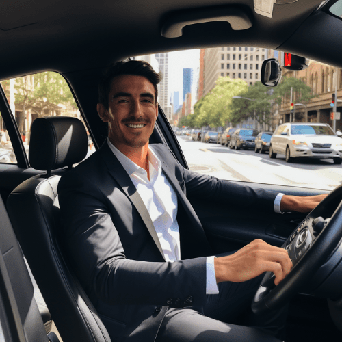 Male Uber Driver driving in the streets of Sydney