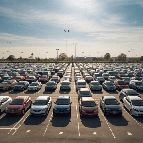 Illustration of a parking lot with used affordable cars