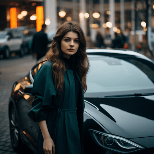 Woman in Sydney who is standing in front of her Tesla