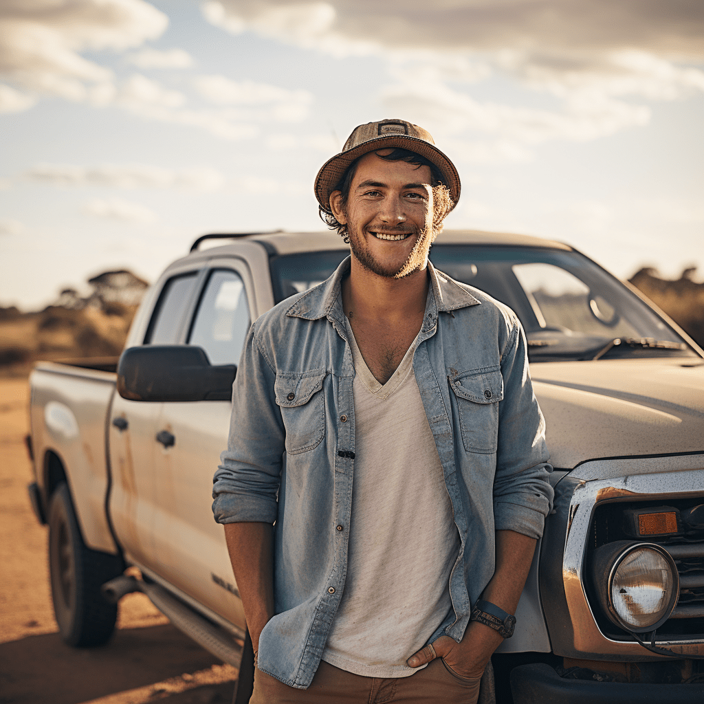 Australian Man smiling in front of his Ute