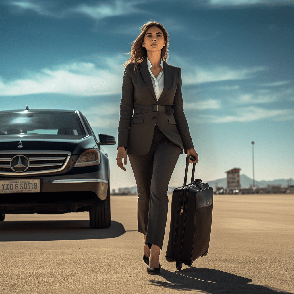 A Self-Employed woman walking to her private yet on the airport