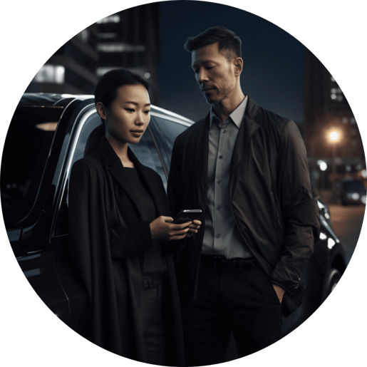 Uber Driver talking to his passenger in Sydney CBD at night. He got his car through a ride share loan via Sydney Car Loans