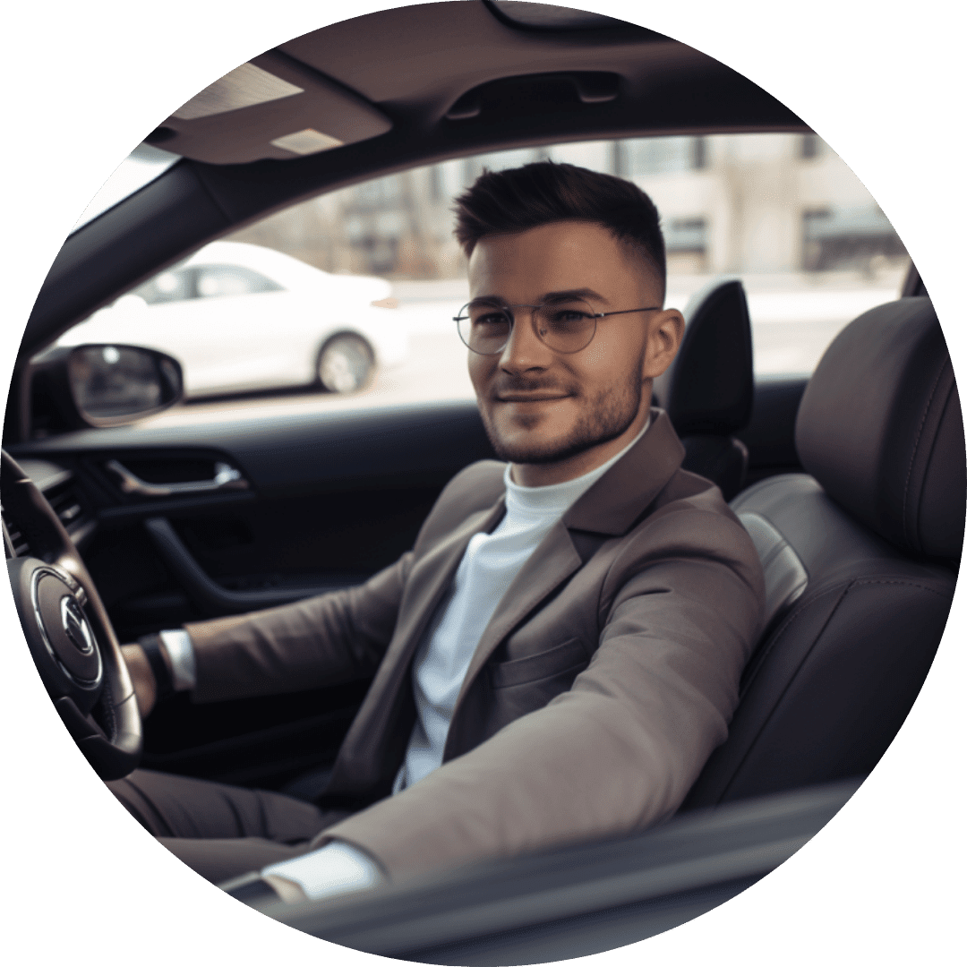 Salesperson driving through various Sydney suburbs in a company car financed by Sydney Car Loans - including Bondi, Newtown, and Parramatta.
