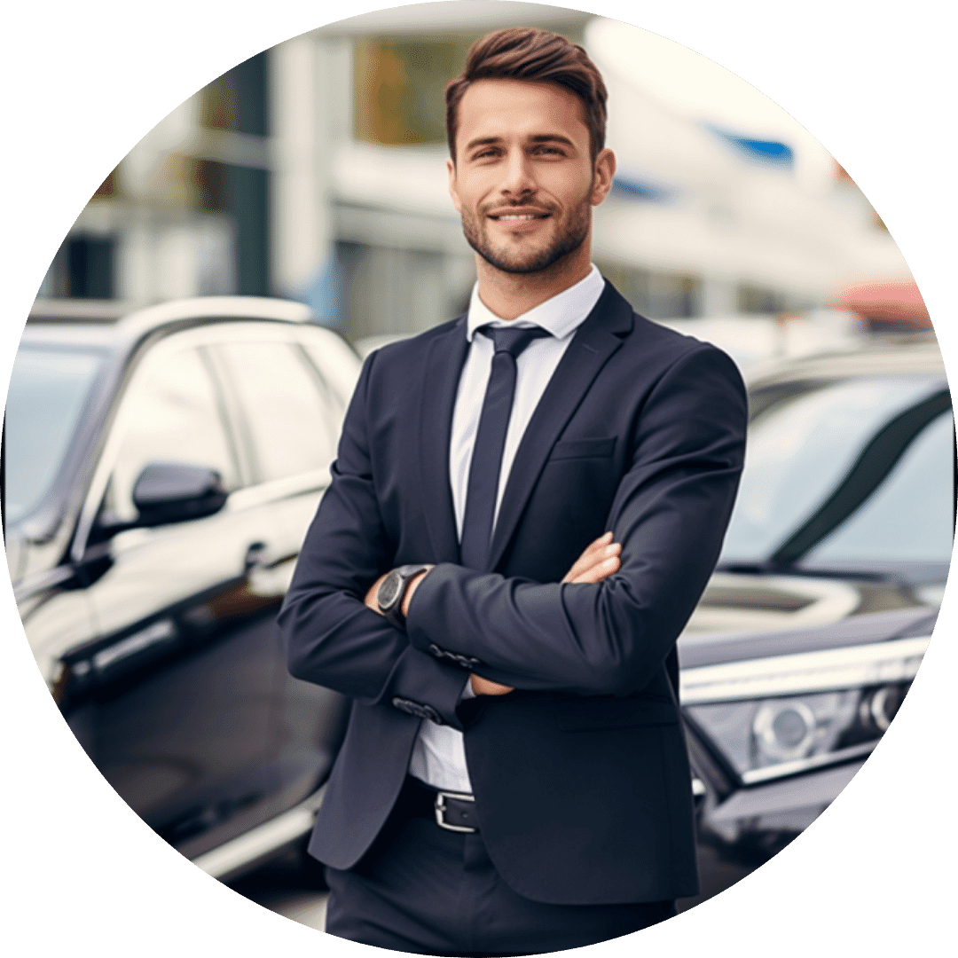 Image featuring a confident and professional man in his 30s or 40s, dressed in business attire, standing proudly next to a branded company vehicle financed through Sydney Car Loans' Business Car Loans. The vehicle, a symbol of reliability and efficiency, represents the seamless experience and prestige associated with our brand. This image showcases the successful partnership between Sydney Car Loans and businesses, providing them with tailored car financing solutions. Trust in our expertise and elevate your company's mobility with our reliable Business Car Loans.