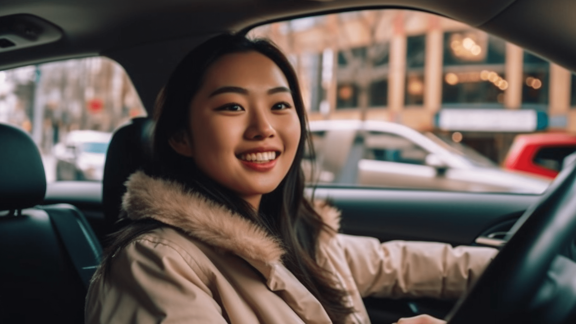 Happy female driving through Sydney Streets having the benefits of owning a car by Sydney Car Loans