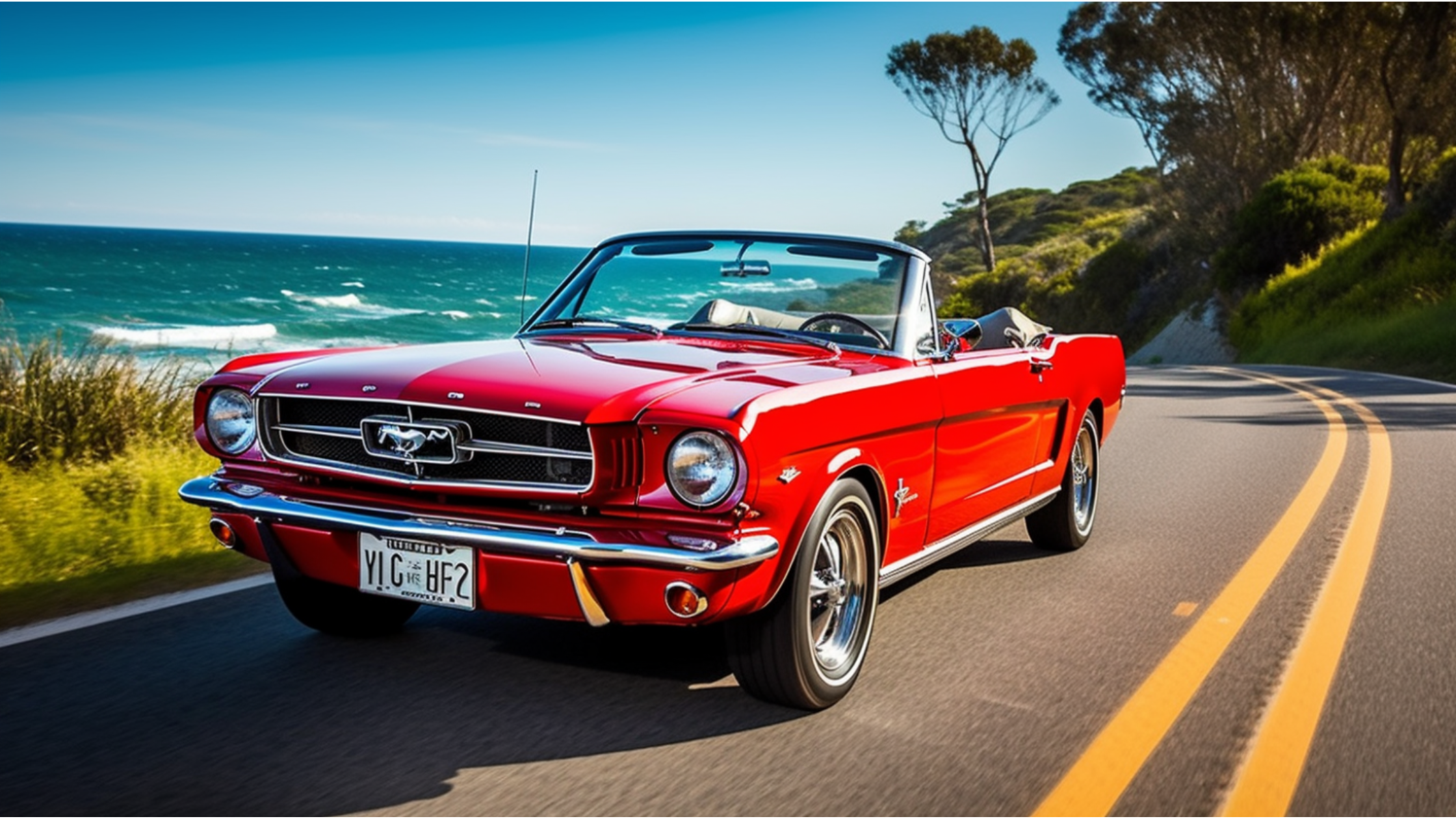 Classic car on a scenic road trip around Sydney landmarks