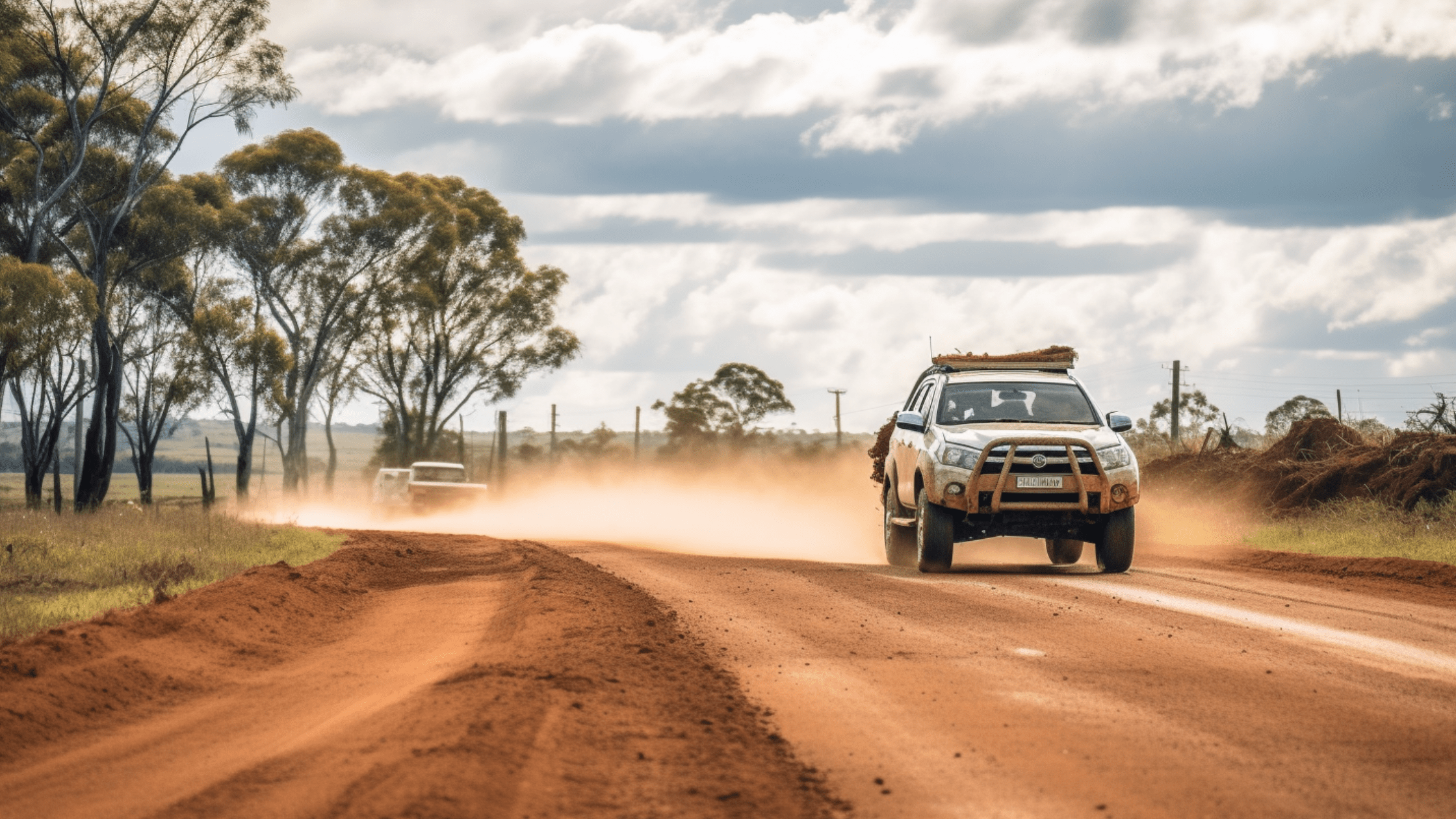 a Ute driving though Sydney Outback