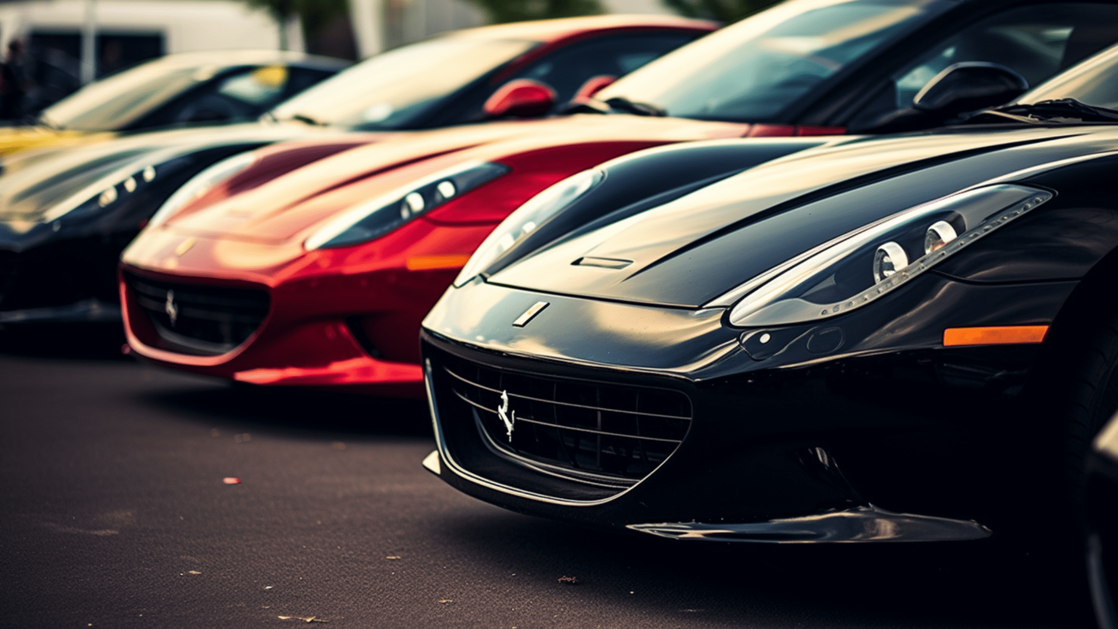 An impressive lineup of Ferraris, made possible through a luxury car loan.