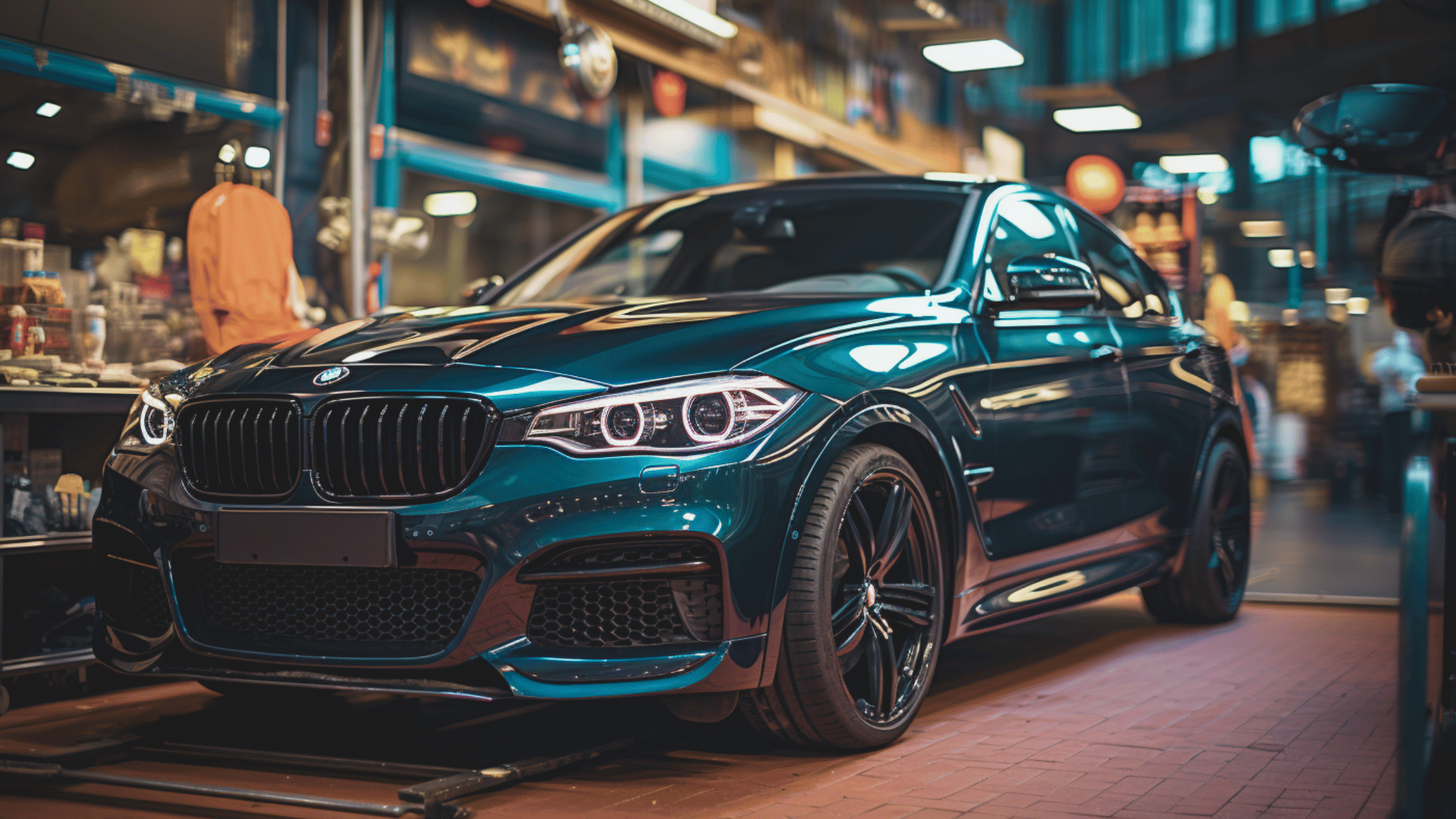 BMW M2 in a garage for Maintenance  
