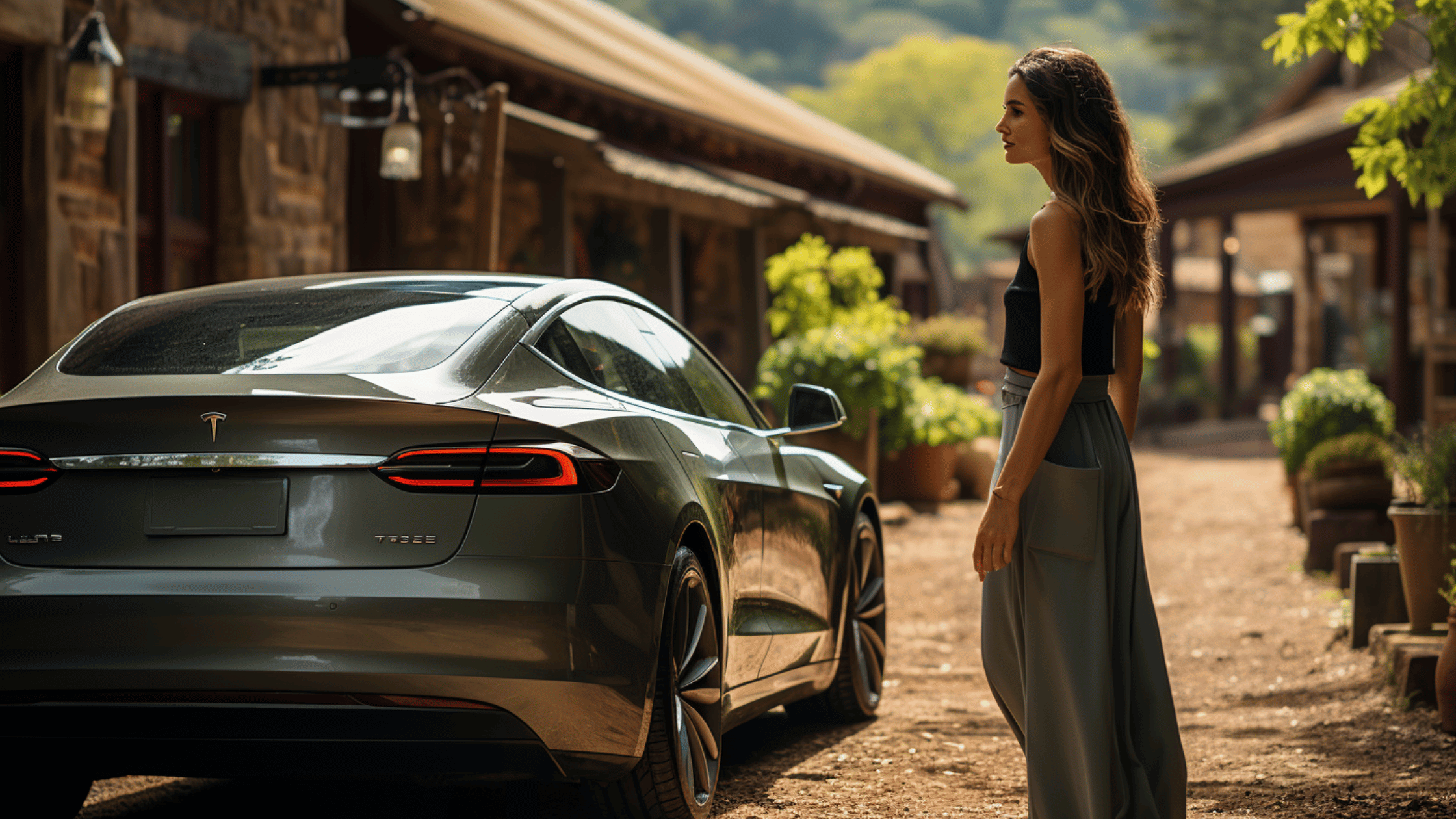 Female Standing in front of her electric car